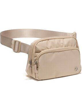 Men's Beige Crossbody Belt Bag With Excess Strap 6-Pocket Adjustable Sling Pack